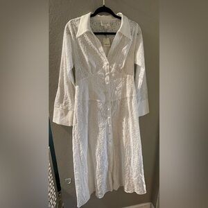 55. Line and Dot long sleeve lace maxi dress, size medium.